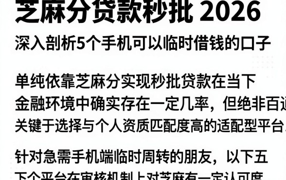 芝麻分贷款秒批 2026，深入剖析5个手机可以临时借钱的口子