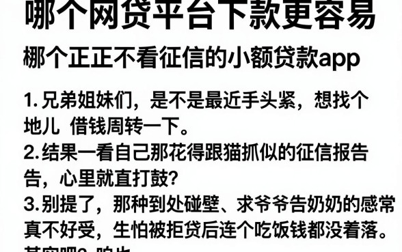 哪个网贷平台下款更容易,概括5个正规不看征信的小额贷款app