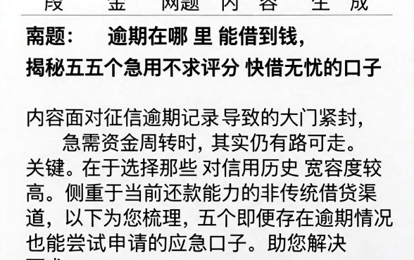 逾期在哪里能借到钱，揭秘五个急用不求评分快借无忧的口子
