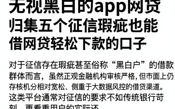 无视黑白的app网贷,归集五个征信瑕疵也能借网贷轻松下款的口子