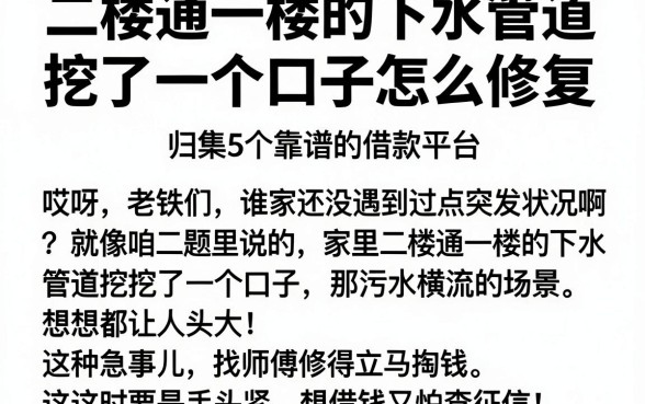 二楼通一楼的下水管道挖了一个口子怎么修复,归集5个靠谱的借款平台