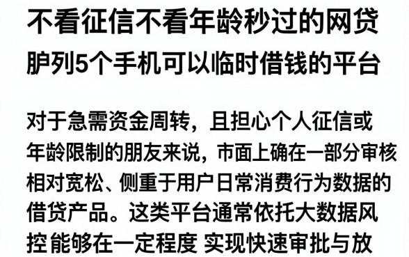 不看征信不看年龄秒过的网贷,胪列5个手机可以临时借钱的平台