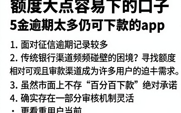 额度大点容易下的口子,概括5个逾期太多仍可下款的app