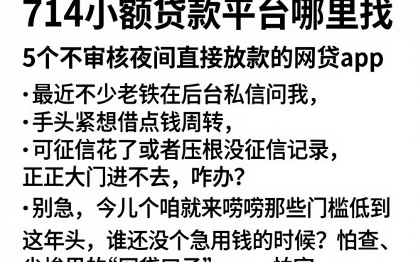 714小额贷款平台哪里找，详尽说明5个不审核夜间直接放款的网贷app