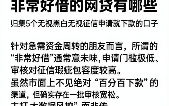 非常好借的网贷有哪些,归集5个无视黑白无视征信申请就下款的口子