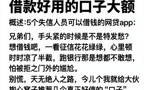 借款好用的口子大额，概括5个失信人员可以借钱的网贷app