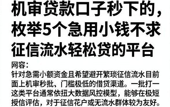机审贷款口子秒下的,枚举5个急用小钱不求征信流水轻松贷的平台