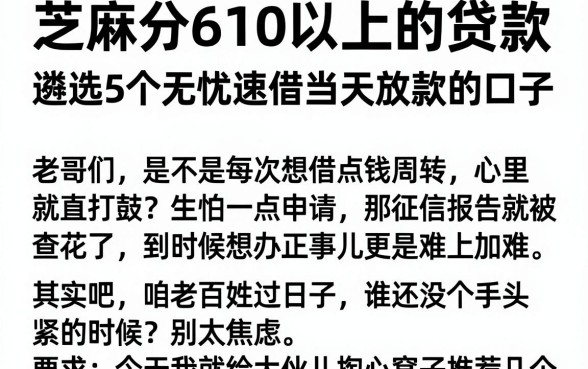 芝麻分610以上的贷款,遴选5个无忧速借当天放款的口子