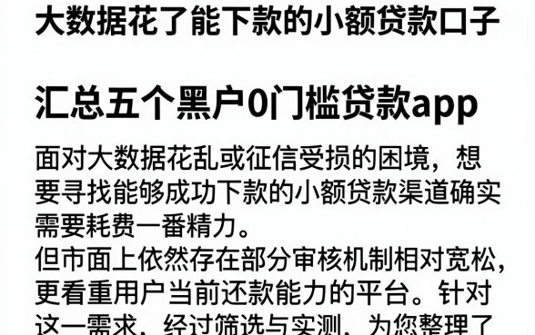 大数据花了能下款的小额贷款口子，汇总五个黑户0门槛贷款app