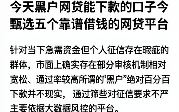 今天黑户网贷能下款的口子今，甄选五个靠谱借钱的网贷平台