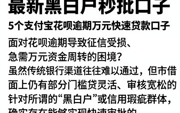 最新黑白户秒批口子,归纳5个支付宝花呗逾期万元快速贷款口子