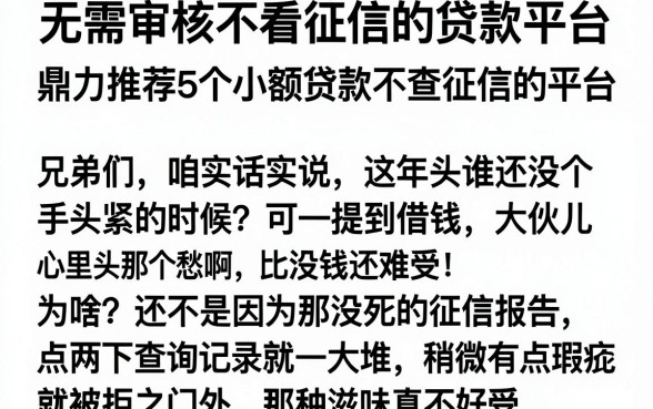 无需审核不看征信的贷款平台,鼎力推荐5个小额贷款不查征信的平台