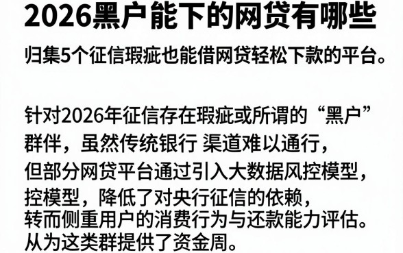 2026黑户能下的网贷有哪些，归集5个征信瑕疵也能借网贷轻松下款的平台
