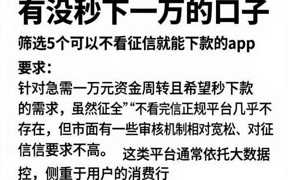 有没秒下一万的口子，筛选5个可以不看征信就能下款的app