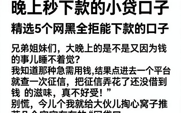 晚上秒下款的小贷口子,精选5个网黑全拒能下款的口子