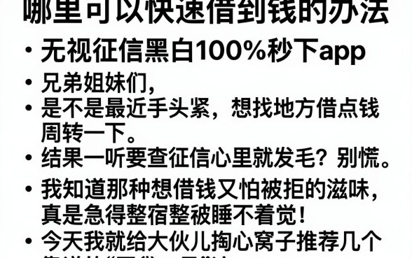 哪里可以快速借到钱的办法,细致阐述五个无视征信黑白100%秒下app