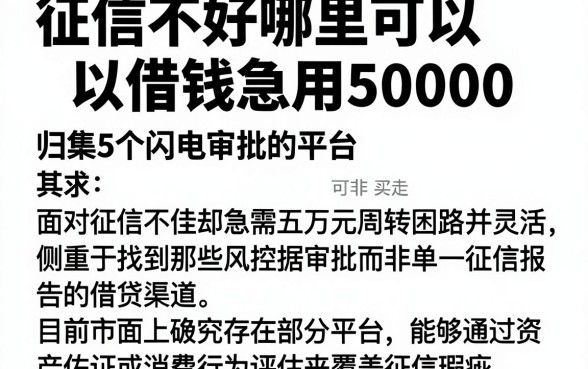 征信不好哪里可以借钱急用50000,归集5个闪电审批的平台