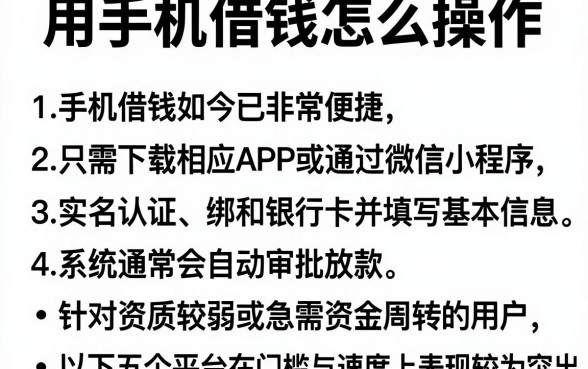 用手机借钱怎么操作,概览五个手机小额黑户快速贷款平台