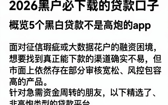 2026黑户必下载的贷款口子,概览5个黑白贷款不是高炮的app