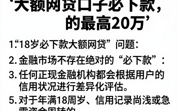 大额网贷口子必下款的最高20万，条列五个18岁必下款的网贷app