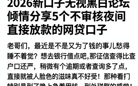 2026新口子无视黑白论坛，倾情分享5个不审核夜间直接放款的网贷口子
