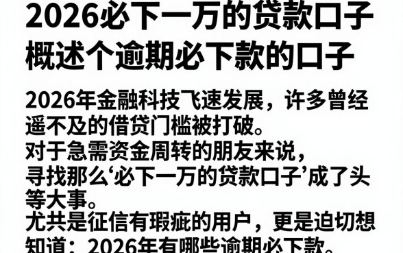 2026必下一万的贷款口子,概括五个逾期必下款的口子
