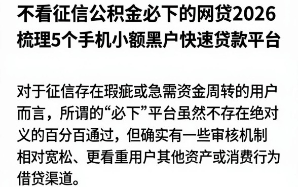 不看征信公积金必下的网贷2026，梳理5个手机小额黑户快速贷款平台
