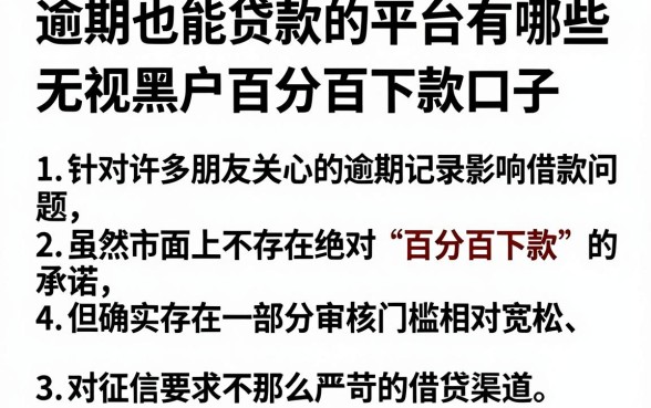 逾期也能贷款的平台有哪些,归纳五个无视黑户百分百下款口子