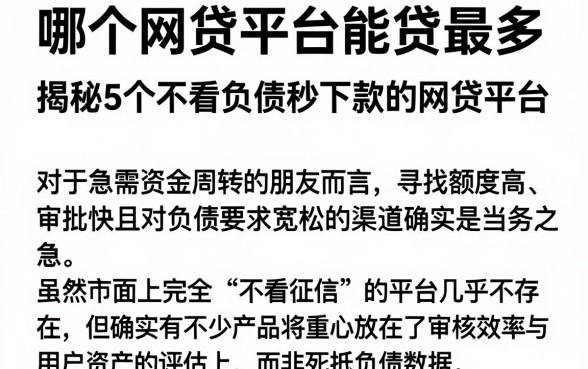 哪个网贷平台能贷最多,揭秘5个不看负债秒下款的网贷平台