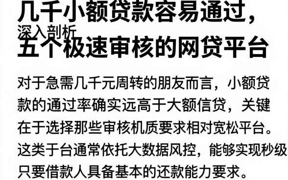 几千小额贷款容易通过,深入剖析五个极速审核的网贷平台