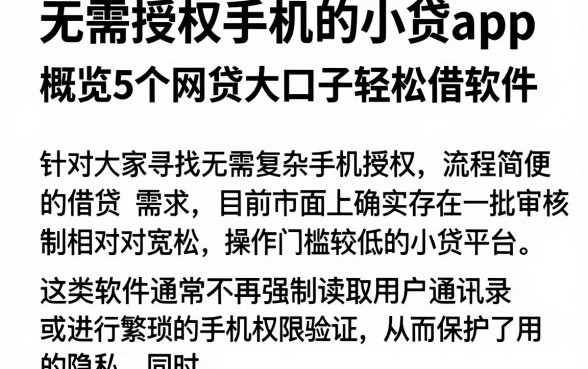 无需授权手机的小贷app，概览5个网贷大口子轻松借软件