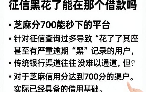 征信黑花了能在那个借款吗，理出5个芝麻分700能秒下的平台