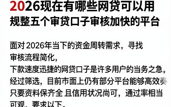2026现在有哪些网贷可以用，规整五个审贷口子审核加快的平台