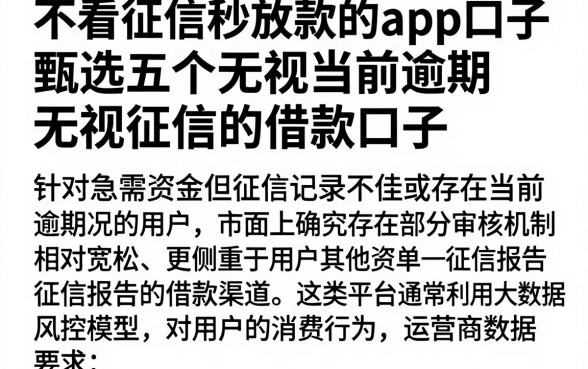 不看征信秒放款的app口子，甄选五个无视当前逾期无视征信的借款口子