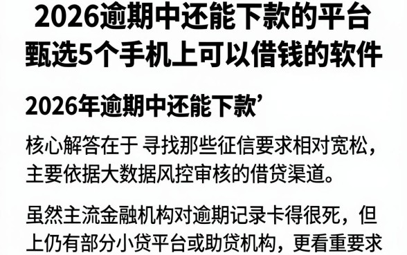 2026逾期中还能下款的平台，甄选5个手机上可以借钱的软件