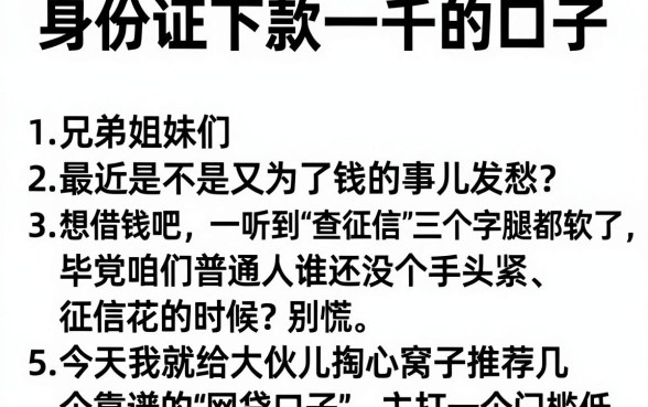 身份证下款一千的口子,详细阐述五个秒批通过的网贷平台