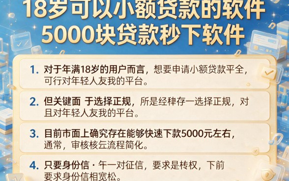 18岁可以小额贷款的软件，详细阐述五个5000块贷款秒下软件