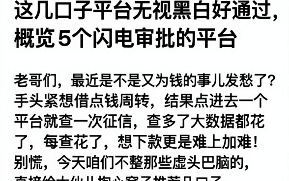 这几口子平台无视黑白好通过，概览5个闪电审批的平台