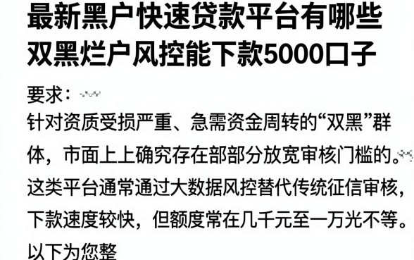 最新黑户快速贷款平台有哪些,整合五个双黑烂户风控能下款5000口子