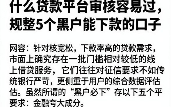 什么贷款平台审核容易过,规整5个黑户能下款的口子