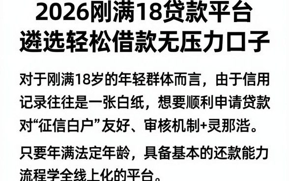 2026刚满18贷款平台,遴选五个轻松借款无压力口子