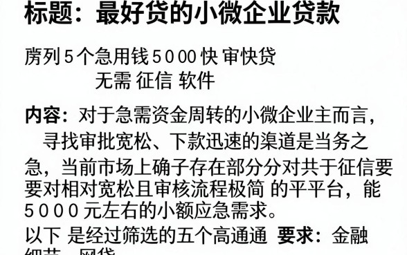 最好贷的小微企业贷款,胪列5个急用钱5000快审快贷无需征信软件