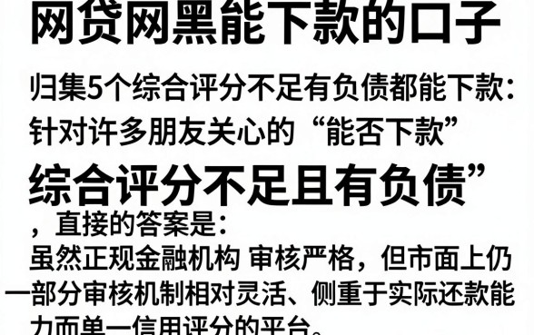 网贷网黑能下款的口子,归集5个综合评分不足有负债都能下款口子
