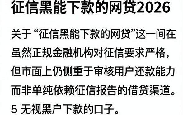 征信黑能下款的网贷2026,归纳5个无视黑户下款的口子