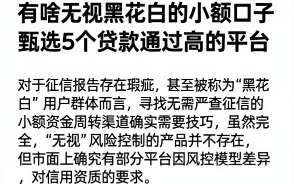 有啥无视黑花白的小额口子,甄选5个贷款通过高的平台