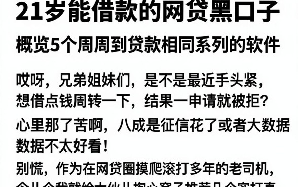 21岁能借款的网贷黑口子,概览5个周周到贷款相同系列的软件