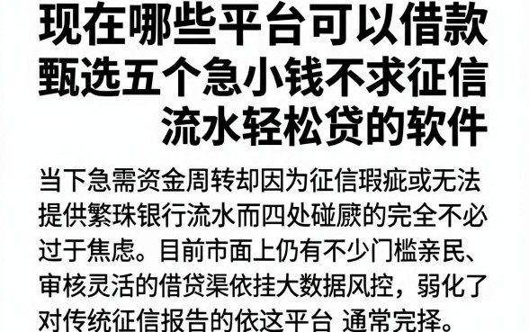 现在哪些平台可以借款,甄选五个急用小钱不求征信流水轻松贷的软件