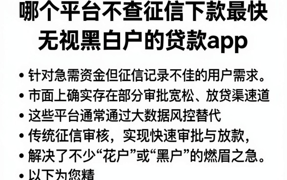 哪个平台不查征信下款最快，规整五个无视黑白户的贷款app