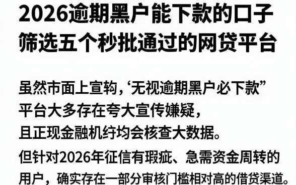 2026逾期黑户能下款的口子,筛选五个秒批通过的网贷平台