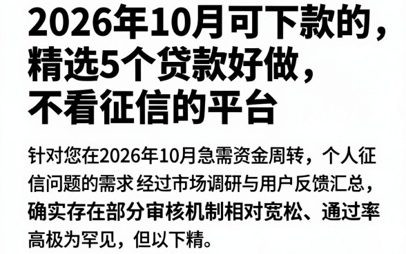 2026年10月可下款的，精选5个贷款好做不看征信的平台